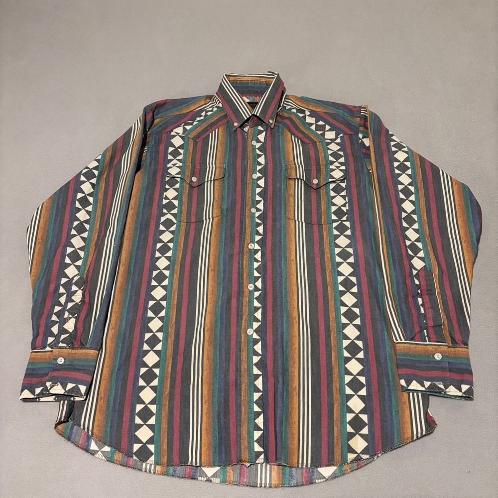 Panhandle Slim Mens Size L Vintage Western Shirt Multi Color Striped Diamond